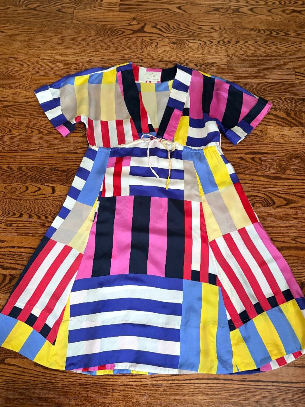Kate Spade New York Multicolor Striped Colorful Silk Satin Midi Dress XS H255